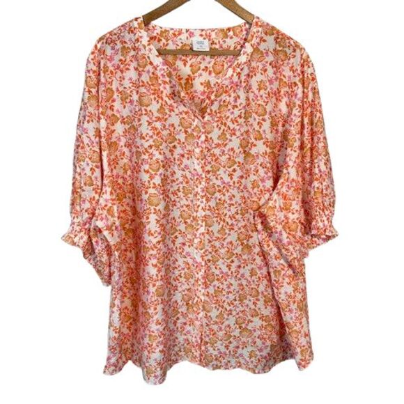 Croft & Barrow 3X Floral Print Blouse Button Up Short Sleeve Boho Rayon Blend - Picture 1 of 8
